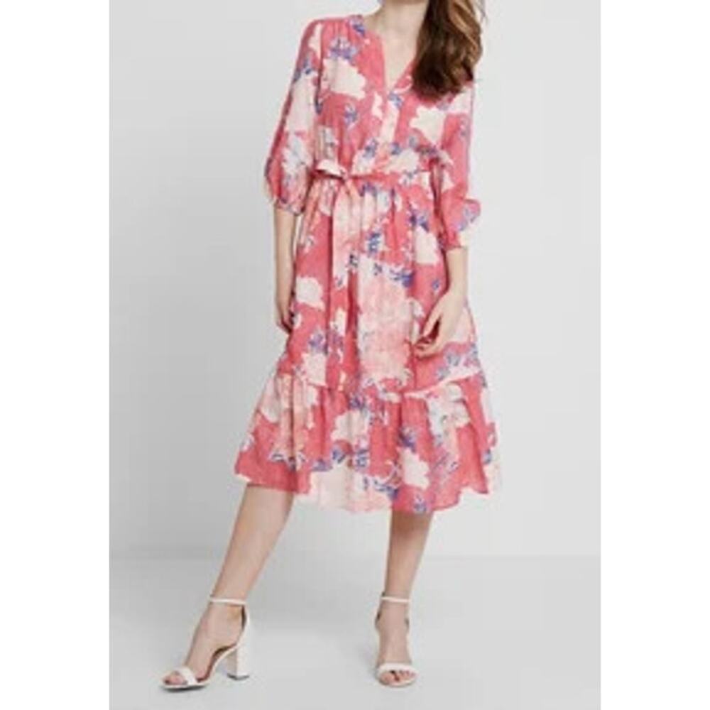 Gap Floral Print Three-Quarter Sleeve Tiered Midi Dress, Fully Lined, Sz XS - Picture 1 of 13